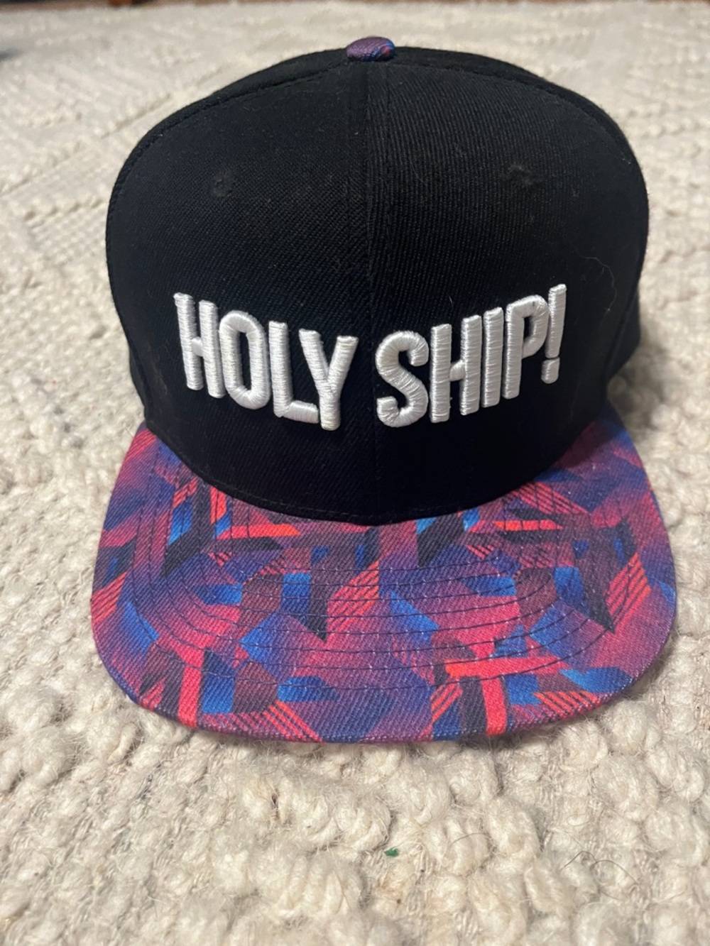HOLY SHIP! Rare! SnapBack Ball Cap Like New Embroidered - black base pink blue